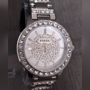 Beautiful Vintage BLING BLING FOSSIL Quartz Watch ~Runs, Keeps Time, New Battery